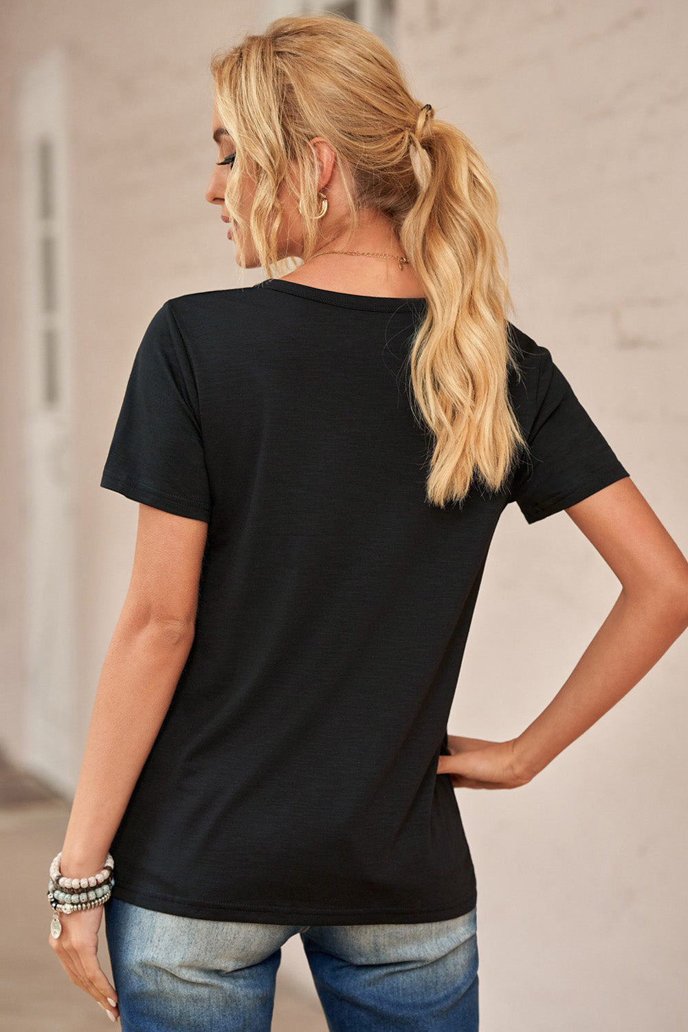 Distressed Short Sleeve Round Neck Tee