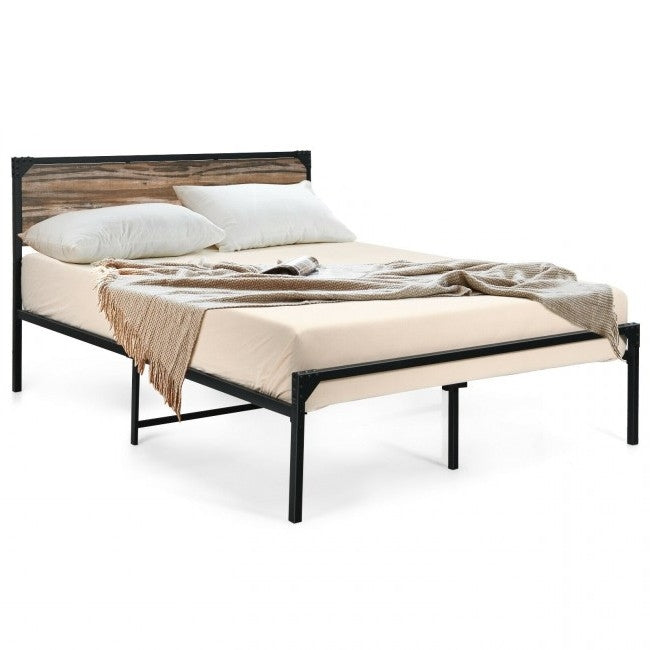 Rustic FarmHome Metal Wood Platform Bed Frame in Full Size