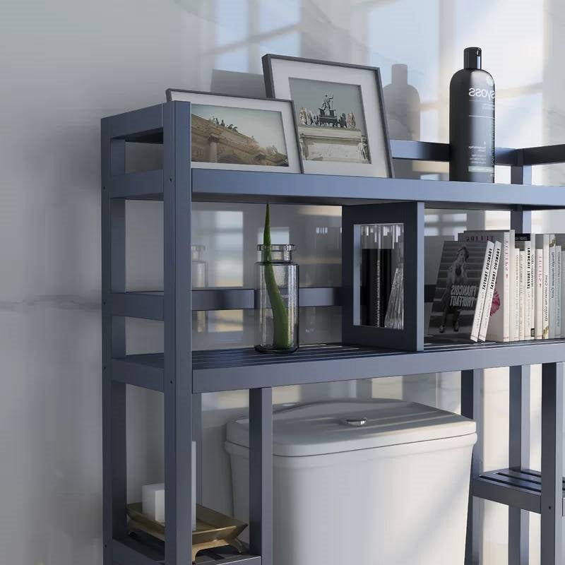 Solid Wood Over the Toilet Bathroom Storage Unit in Black Graphite Finish