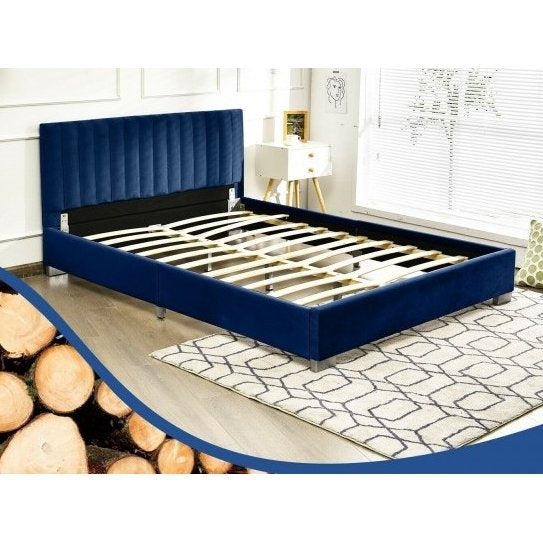 Navy Blue Flannel Tufted Upholstered Platform Bed in Queen Size