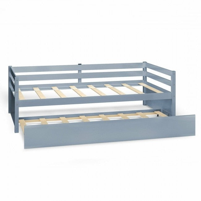 Twin/Twin Dorm Style Trundle Daybed Platform Bed Frame in Grey