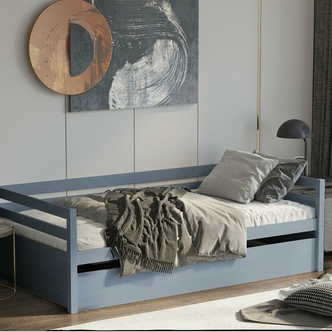 Twin/Twin Dorm Style Trundle Daybed Platform Bed Frame in Grey