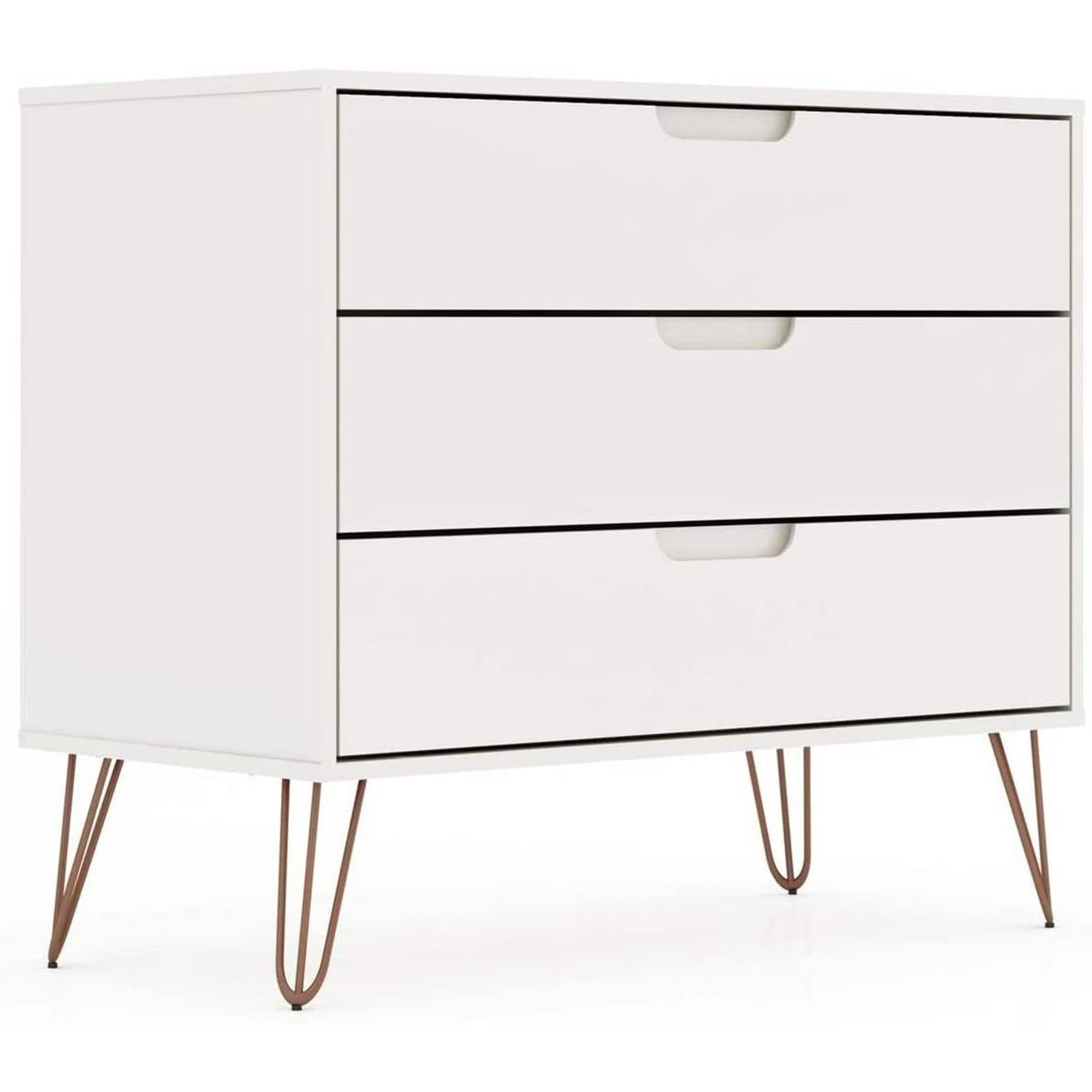 Modern Scandinavian Style Bedroom 3-Drawer Dresser in White Wood Finish