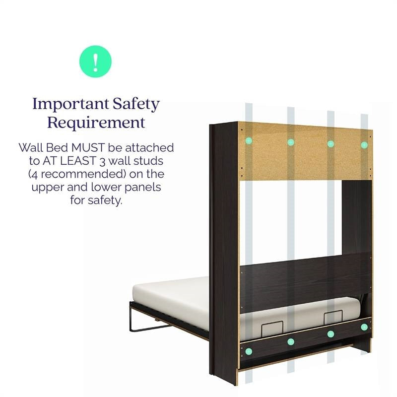 Queen size Wall Mounted Murphy Bed in Espresso Wood Finish