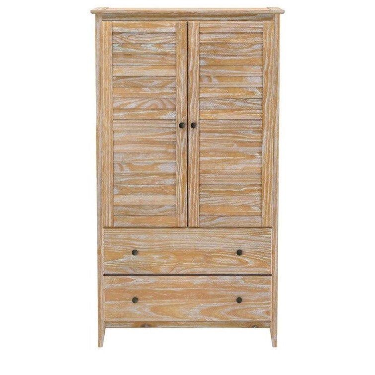 FarmHome Louvered Distressed Driftwood Solid Pine Armoire