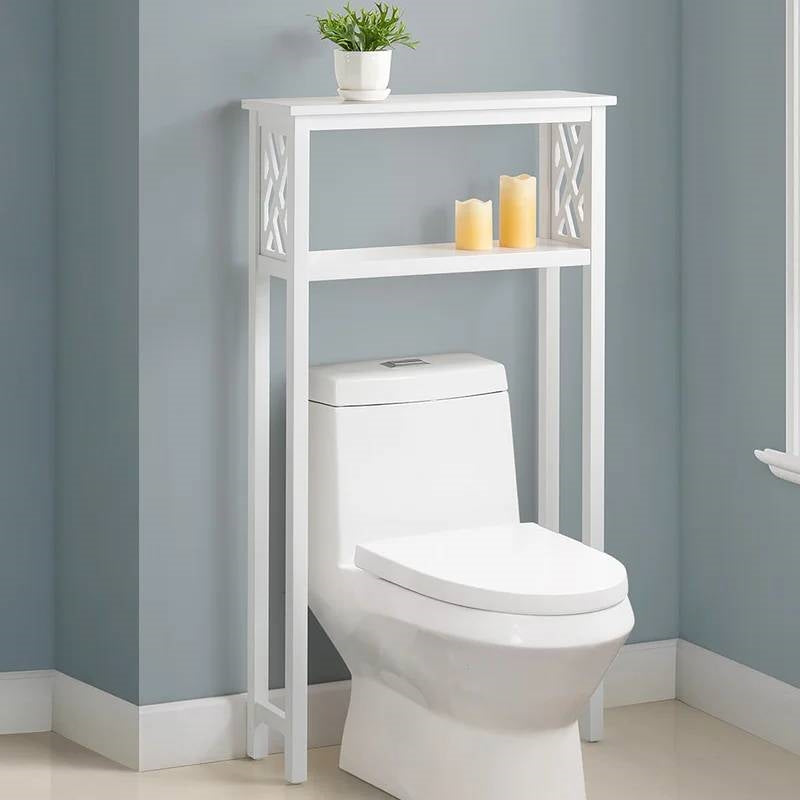 White Solid Wood Over the Toilet 1-Shelf Storage Rack